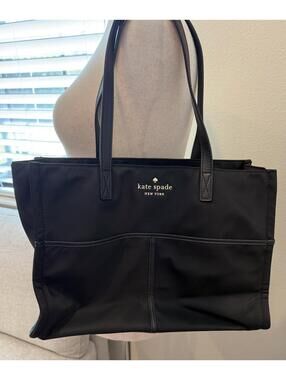 Excellent Condition Kate Spade New York Black Nylon Tote Bag with Leather Trim